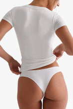 White V-Neck T-Shirt and Thong Set for Women
