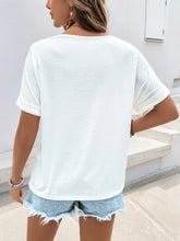 White V Neck T Shirt with Colorful Crochet Trim