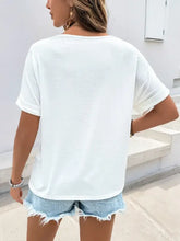 White V Neck T Shirt with Colorful Crochet Trim Woman T Shirts