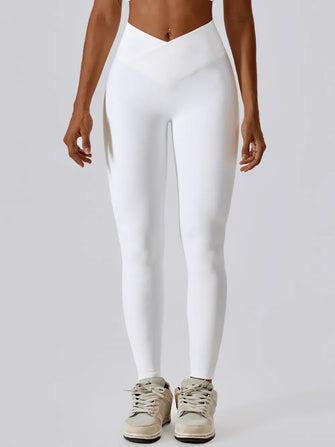 White V-Waist High Stretch Athletic Leggings for Women White