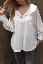 White Waffle Knit Hooded Button Up Shirt for Women White