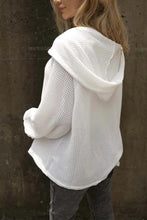 White Waffle Knit Hooded Button Up Shirt for Women
