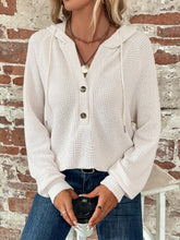 White Waffle Knit Hooded Sweatshirt for Women White