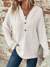 White Waffle Knit Hooded Sweatshirt for Women
