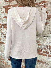 White Waffle Knit Hooded Sweatshirt for Women