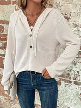 White Waffle Knit Hooded Sweatshirt for Women