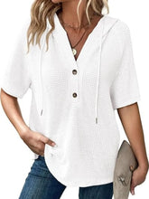 White Waffle Knit Hooded Top for Women