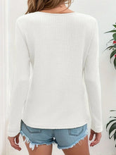 White Waffle Knit Long Sleeve Button Up Shirt for Women
