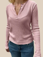 White Waffle Knit Long Sleeve Ribbed Shirt for Women Dusty Pink Woman T Shirts