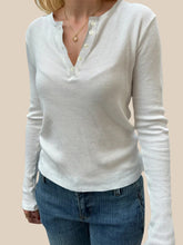White Waffle Knit Long Sleeve Ribbed Shirt for Women