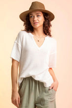 White Waffle Knit Short Sleeve Top for Women White