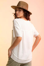 White Waffle Knit Short Sleeve Top for Women