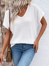 White Waffle Knit V Neck Top with Lace Back