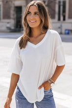 White Waffle Knit V Neck Top with Regular Sleeve Length for Women White