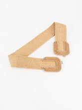 Tan wide braid belt with silver rectangular buckle and woven loops