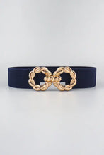 Navy blue elastic belt with double gold zinc alloy buckle for dresses