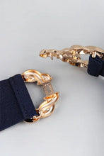 Rose gold zinc alloy buckle elastic belt with navy strap