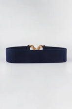Navy blue velvet elastic belt with gold zinc alloy buckle