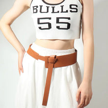 Wide faux leather knot belt in brown with buckle