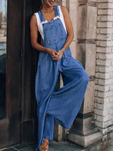 Women’s wide-leg denim overalls with front bib pocket