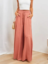Dusty rose peach wide-leg drawstring pants with pockets