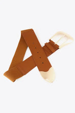 Wide PU belt with rose gold zinc alloy western buckle and elastic wide design
