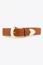 Wide PU belt with cream-colored zinc alloy buckle and stitching details