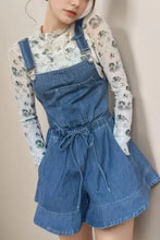 Wide strap square neck denim overalls with floral top
