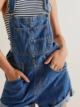 Wide strap square neck denim overalls with striped tank top