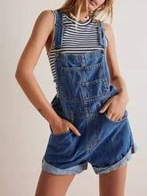 Wide strap square neck denim overalls with striped tank top