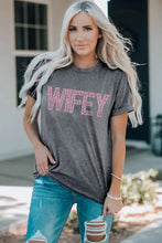 Wifey leopard graphic short sleeve tee with pink print and ripped jeans