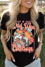 Black short-sleeve Wild West Cowboys graphic tee with bucking bronco