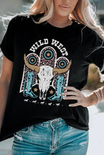 Wild West graphic short sleeve tee shirt with longhorn skull and cowboy boots