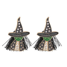 Witch Rhinestone Alloy Earrings Black One Size Earrings