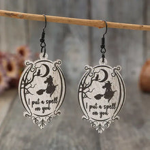 Pair of witch and moon wooden dangle earrings