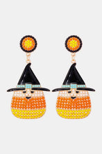Witchs hat shape synthetic pearl dangle earrings with candy corn motifs