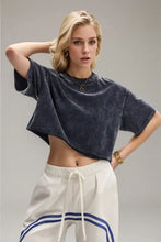 Womens Acid-Wash Cropped T-Shirt 100 Percent Cotton Woman T Shirts