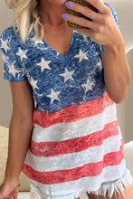 Women’s short sleeve V-neck T-shirt with distressed American flag design