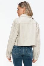 Womens Beige Cropped Long Sleeve PU Leather Jacket
