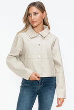Womens Beige Cropped Long Sleeve PU Leather Jacket