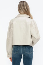 Womens beige cropped long sleeve PU leather jacket
