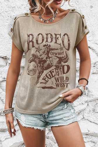 Womens Beige Rodeo Graphic T-Shirt Khaki