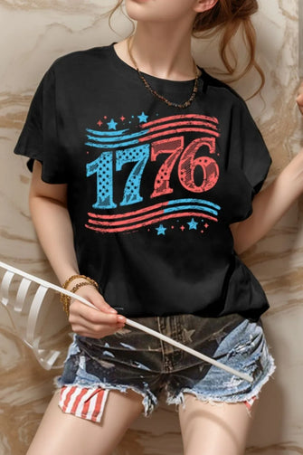 Womens Black 1776 Graphic T Shirt Stretch Cotton Blend Black