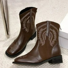 Womens Black and Brown Leather Cowboy Ankle Boots