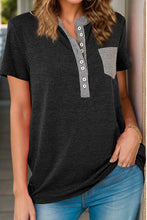 Womens Black and Gray Short Sleeve Button Up Shirt