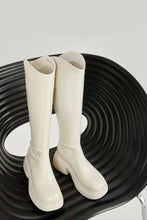 Womens Black and White Knee-High Platform Boots