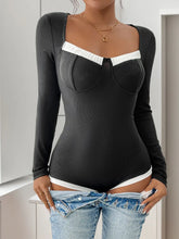 Womens Black and White Long Sleeve Stretch Bodysuit Black