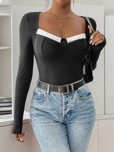 Womens Black and White Long Sleeve Stretch Bodysuit