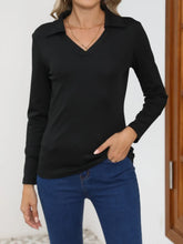 Women's Black Collared Long Sleeve Stretch Shirt Black