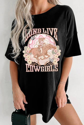 Womens Black Graphic Cotton T Shirt Black
